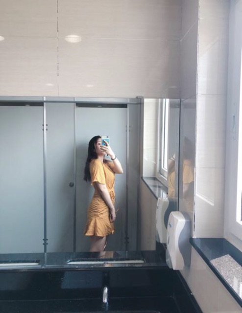 (Ảnh thật)Đầm xòe nhún xốp vàng rút hông eo sexy vải đẹp | BigBuy360 - bigbuy360.vn