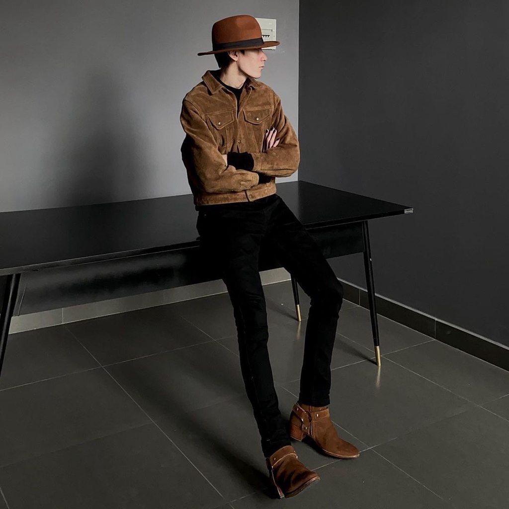 Giày Boots Nam TARMOR Màu Nâu Da Lộn Harness Boots In Tobacco Suede