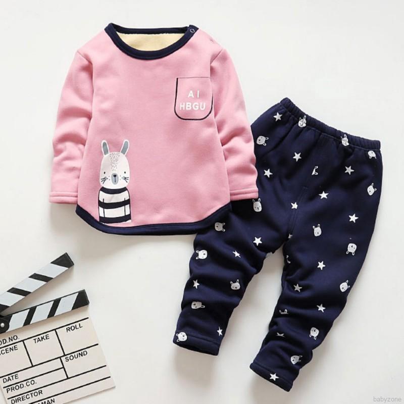 Bộ Pajamas nhung in hình hoạt hình + quần cho mùa thu đông