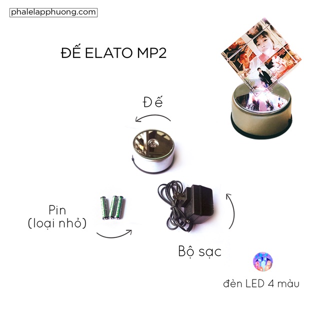 [MP2] Pha lê lập phương in hình ELATO MP2 (đế cắm điện, đèn led, tự xoay)