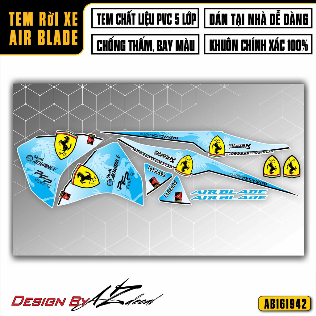 Tem Rời Dán Xe Air Blade Mẫu Ferari Cực Chất | AB42 | Decal Chế Dán Xe Máy AB Chống Nước, Bền Màu