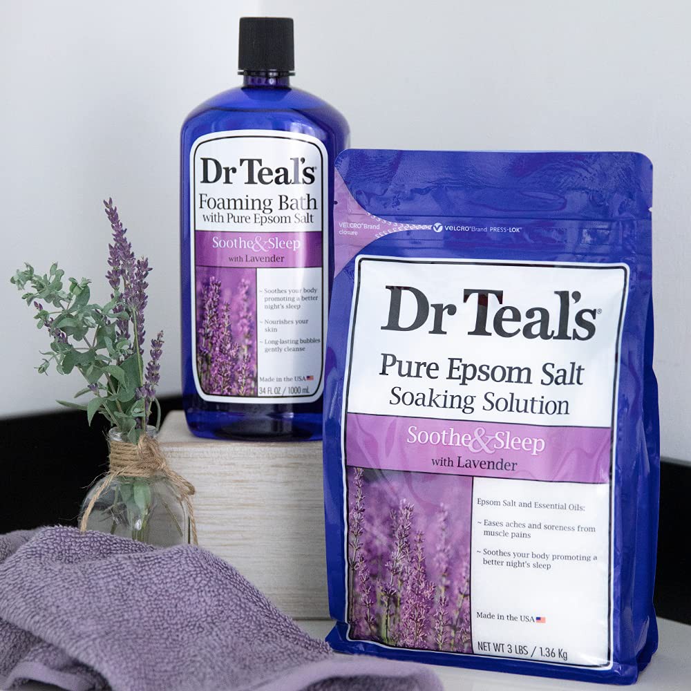 Sữa tắm tạo bọt giúp dễ ngủ hương hoải hương Dr Teal’s Foaming Bath with Pure Epsom Salt Soothe & Sleep 1000ml (Mỹ)