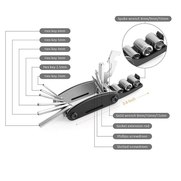 Bộ Sửa Xe Đạp Đa Năng Sahoo Cao Cấp Kèm Dụng Cụ Vá Xe, Dung Cụ Đa Năng 16in1, Bơm Mini Tiện Dùng Khi Dã Ngoại, Đường Dài