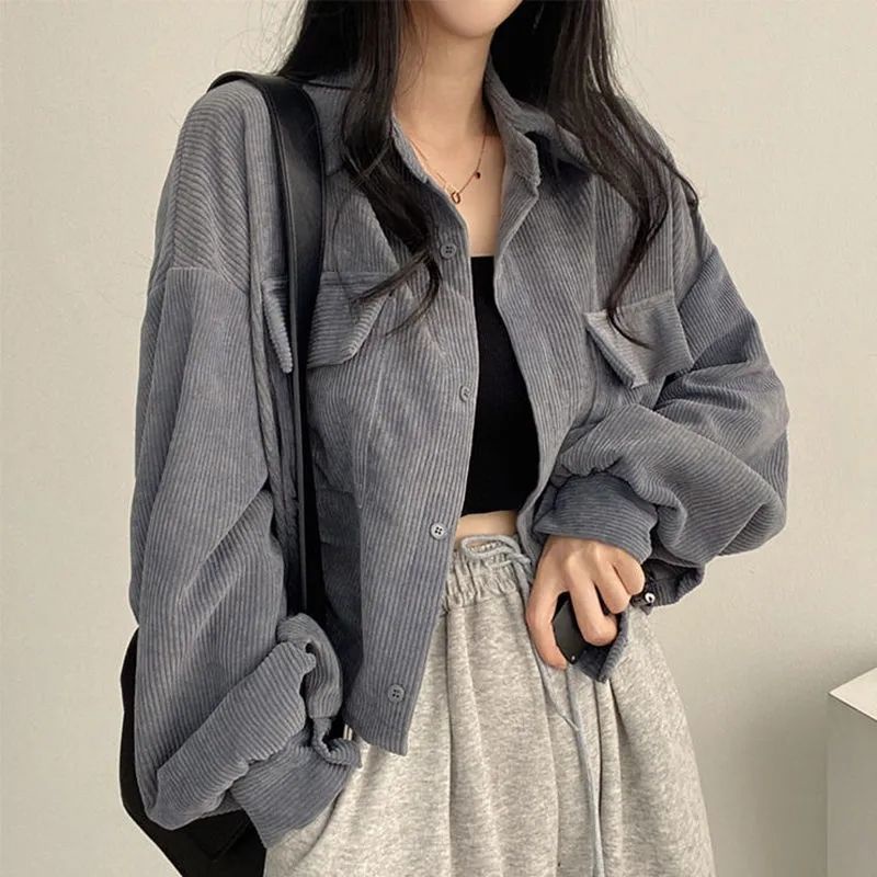 Áo Khoác cardigan Dáng Ngắn Chất Liệu Nhung Kẻ Cao Cấp Phong Cách Hàn Quốc Cho Nữ