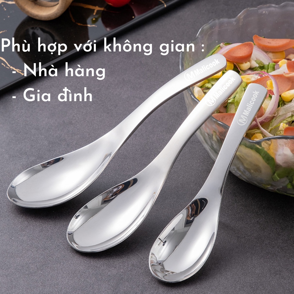 Thìa ăn phở, súp inox 304 Malicook  phong cách Châu Âu sang trọng cao cấp