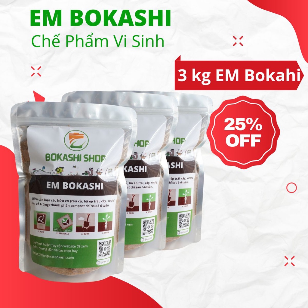 Combo 3 Kg Chế Phẩm Vi Sinh EM Bokashi - Thùng ủ rác hữu cơ Bokashi