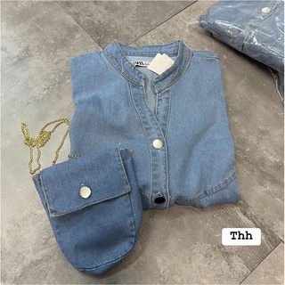 ĐẦM DENIM XANH BASIC KÈM TÚI
