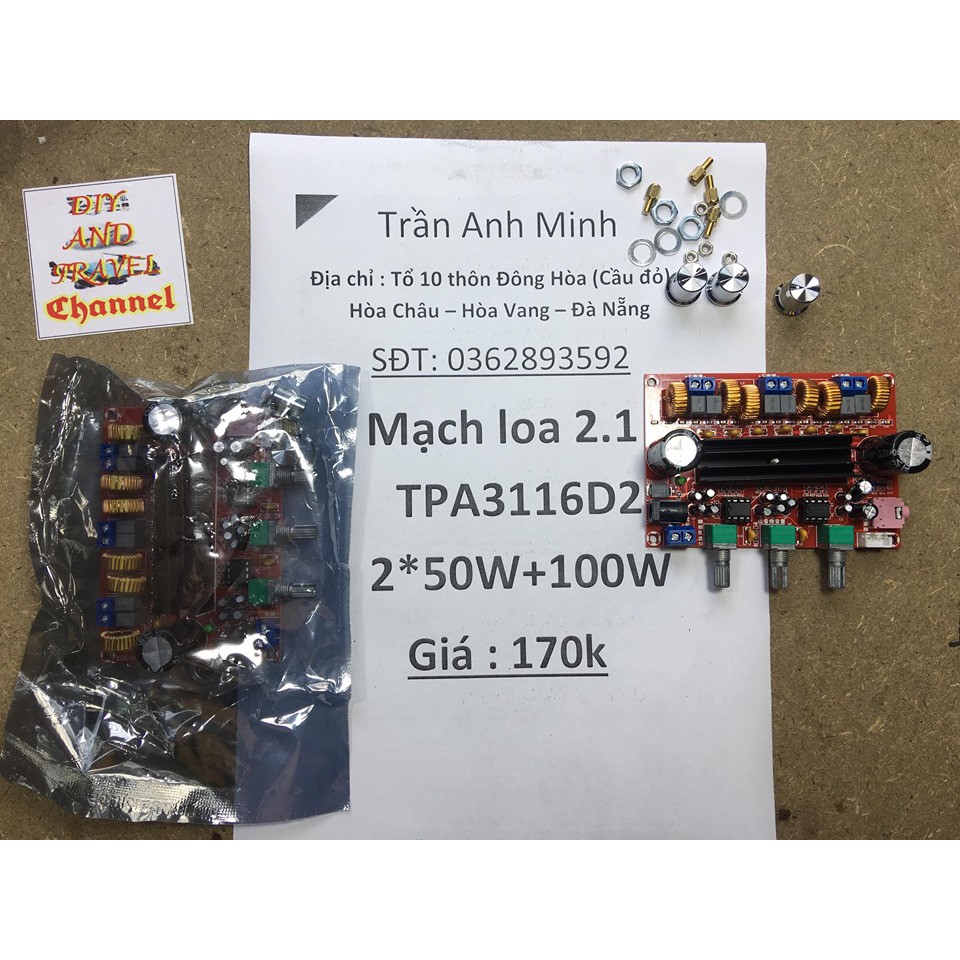 Mạch khuếch đại âm thanh 2.1 TDA3116D2 2*50W+100W - Mạch loa di động