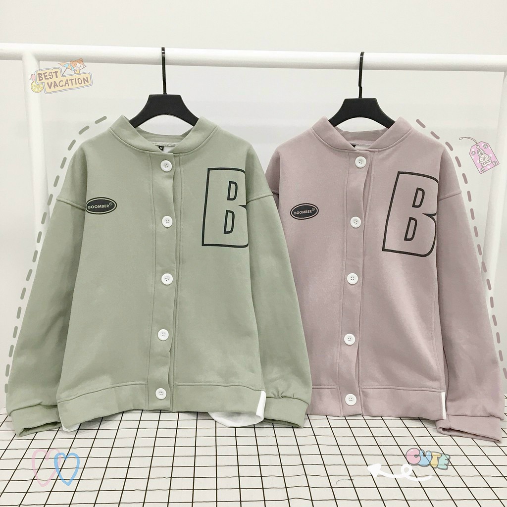 HOT Áo Khoác Nỉ Cadigan Bomber in Chữ B Lớn Kiểu Dáng Giản Dị Dễ Thương | BigBuy360 - bigbuy360.vn