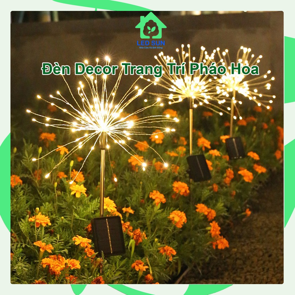 Đèn led trang trí sân vườn năng lượng mặt trời hình pháo hoa đèn decor sân vườn