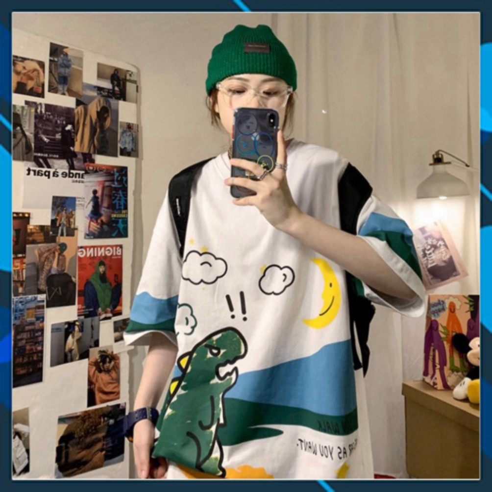 Áo Thun Tay Lỡ Form Rộng in hình Khủng Long màu đen, trắng🍁 Unisex nam nữ đều mặc được | BigBuy360 - bigbuy360.vn