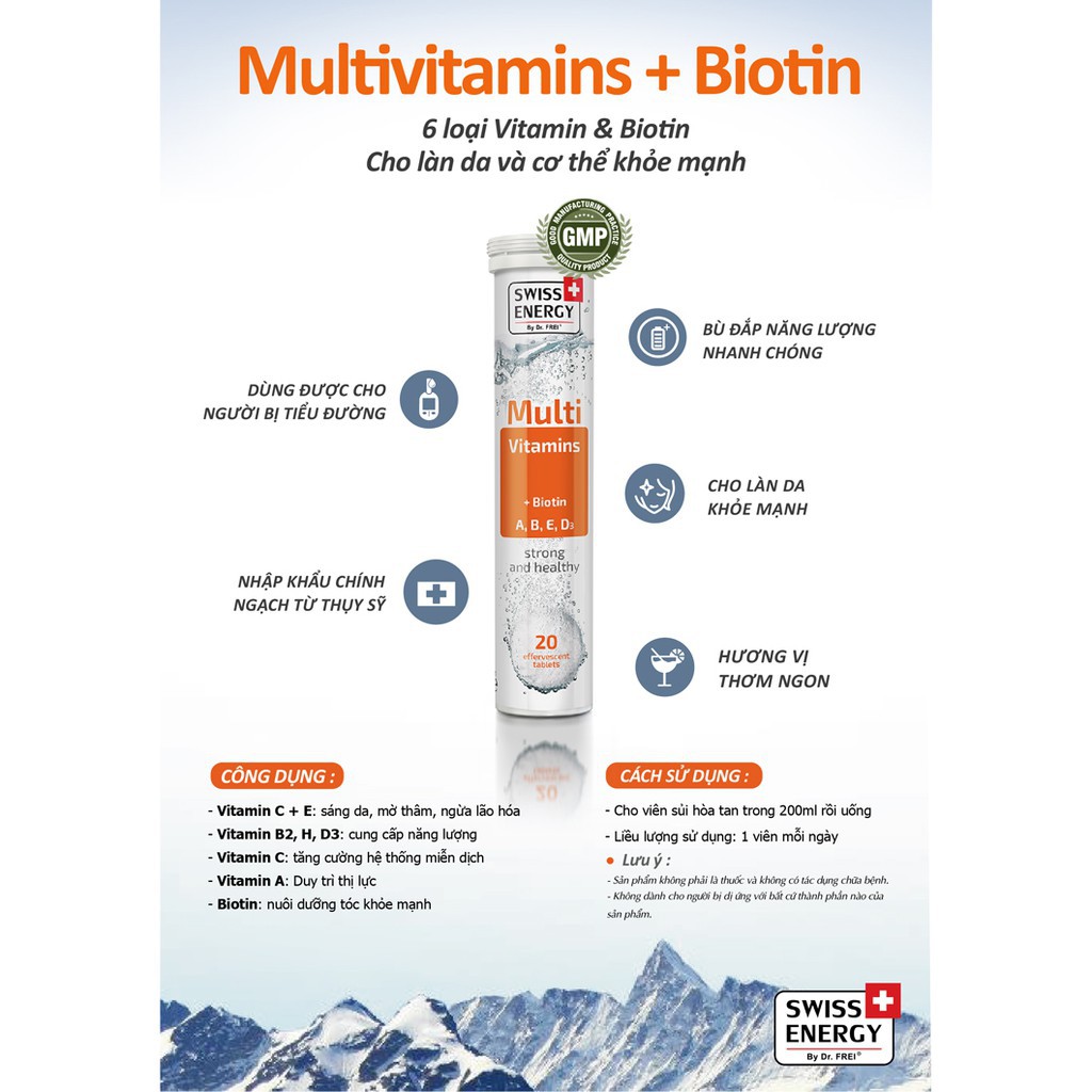 [COMBO] Viên sủi tăng sức đề kháng, hỗ trợ đẹp da và tóc Swiss Energy Multi Vitamins + Biotin (Tuýp 20 viên) | BigBuy360 - bigbuy360.vn
