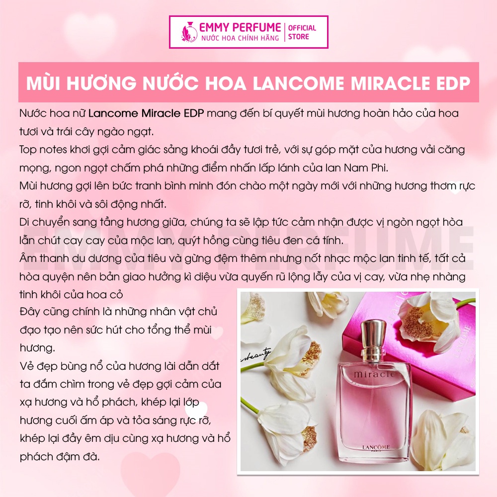 Nước hoa nữ Lancome Miracle Hương thơm nhẹ nhàng Hiện đại, Thanh lịch, Nữ tính EmmyPer