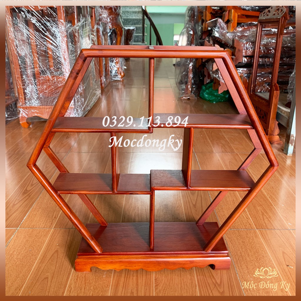 Kệ mini lục giác gỗ hương đá- Giá bày đồ trang trí