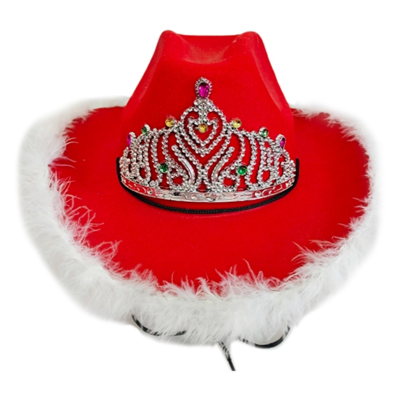 Mũ Cao Bồi Vương Miện Đính Kim Sa Viền Lông Vũ Kiểu Cao Bồi Cho Người Lớn Và Trẻ Em