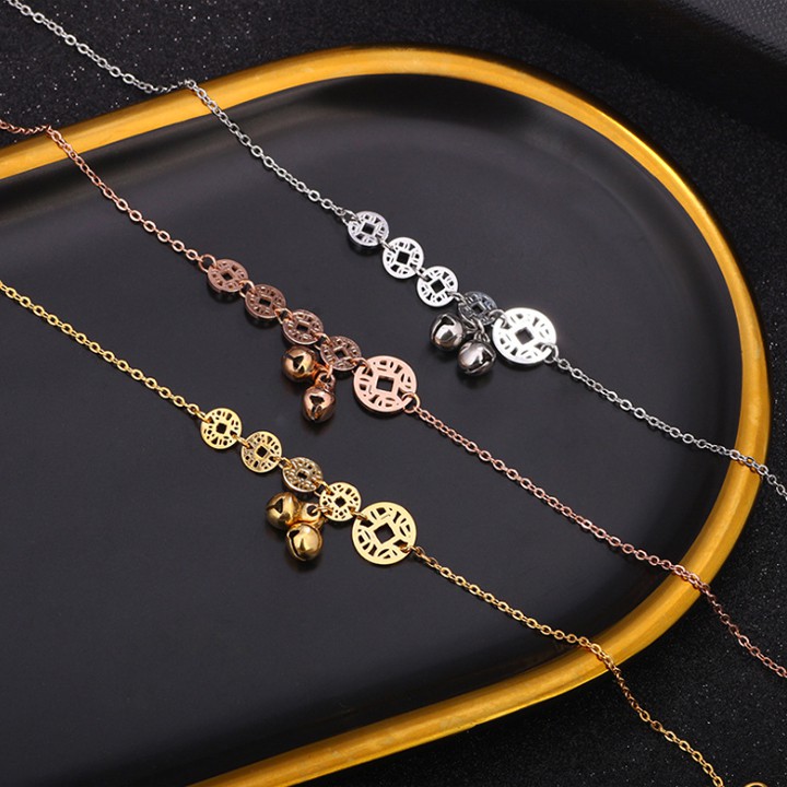 Lắc tay titan nữ chuỗi đồng xu rớt bi chiêu tài lộc, may mắn - Đeo tay vạn sự may