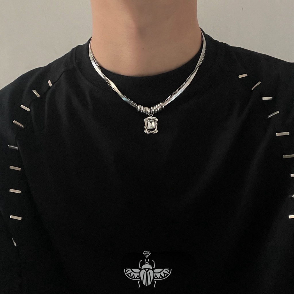 Vòng cổ Thép Titan Đính Đá Quý Nhỏ Thiết Kế Cao Cấp Phong Cách hip hop Âu Mỹ Cho Nam Và Nữ