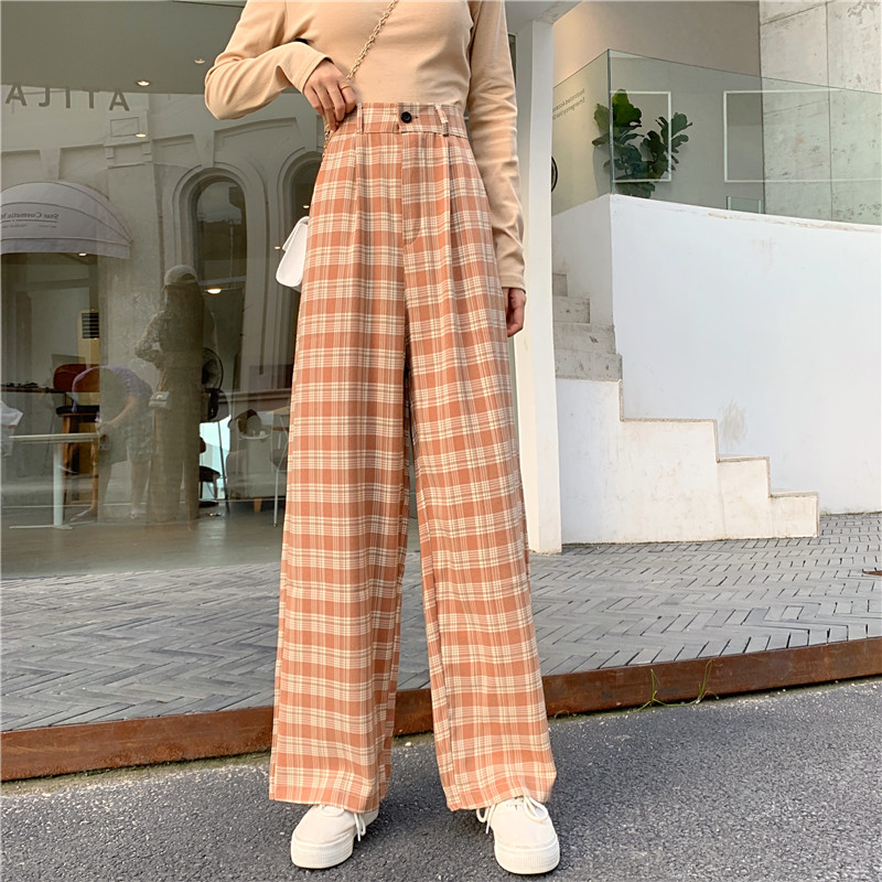 Quần ống rộng lưng cao họa tiết caro xinh xắn cho nữ/ size 4XL