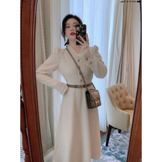 VÁY DỰ TIỆC NHUNG TĂM KÈM BELT QUẢNG CHÂU CAO CẤP