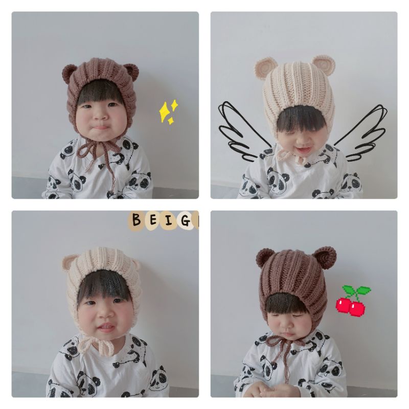 Mũ len tai gấu phong cách Hàn Quốc cho bé 6 tháng - 3 tuổi.