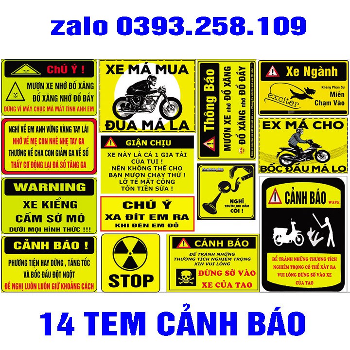 14 tem cảnh báo , logo cảnh báo dán xe