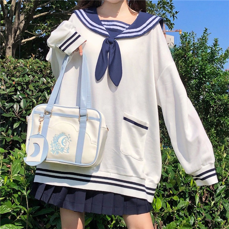 Áo sweater Tay Dài Cổ Thủy Thủ Dáng Rộng Đính Tai Thỏ Dễ Thương Thời Trang Thu Đông Nhật Bản Dành Cho Bạn Gái Tuổi Trung Niên