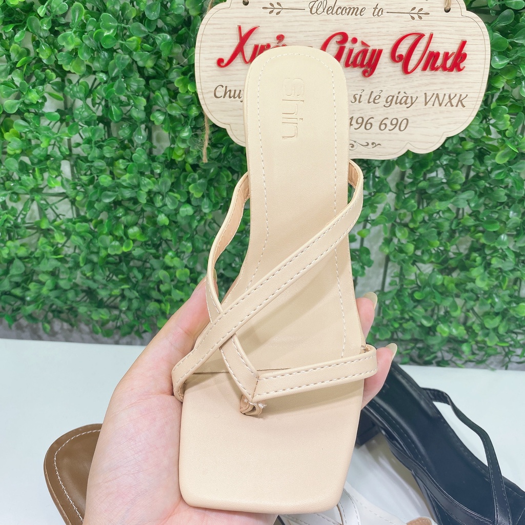Dép nữ 5 phân cao gót đế vuông quai chéo Thiên Hương VNXK BP40L121 guốc cao gót xăng đan sandal 3p 5p 3