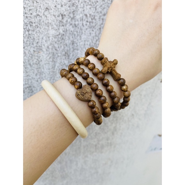 Chuỗi Vòng Trầm Hương Tốc Vườn Mix Charm Thánh Giá và Mẹ Maria