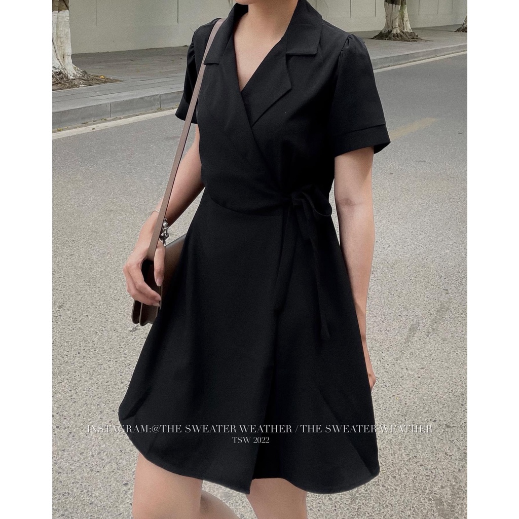 Váy sơ mi cổ vest voan trượt dày dặn thắt nơ V013 Celyn.clothes