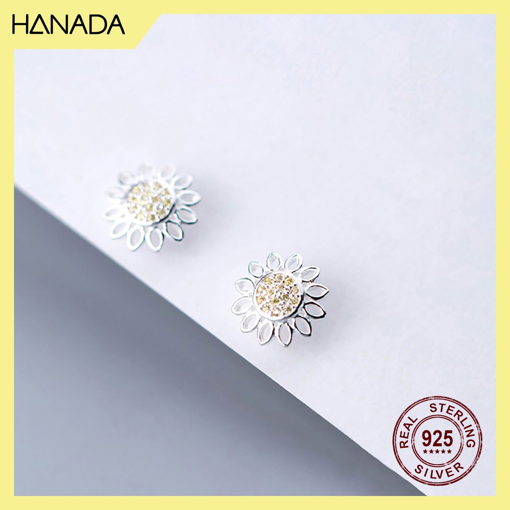 Bông Tai Bạc 925 Hanada E-2-F-0485 Hoa Nhị Vàng