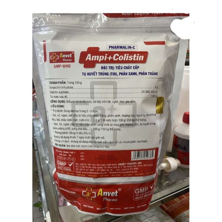 1 gói Ampi Colistin 1kg phân xanh, phân trắng, toi rù