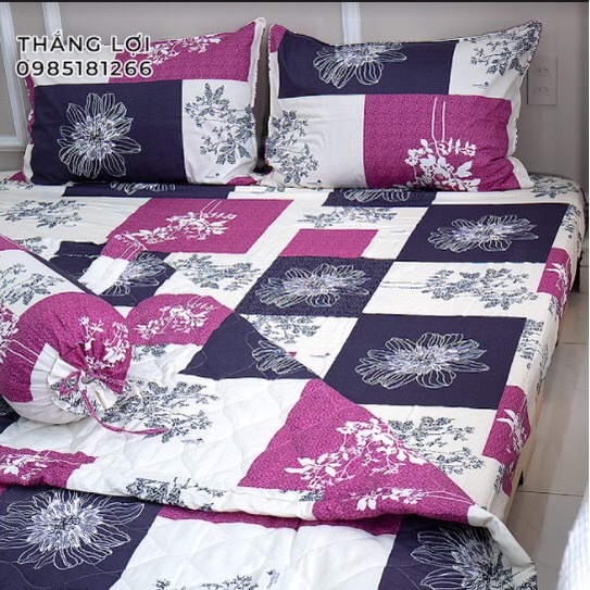 Drap Cotton 100% Thắng Lợi chính hãng Mẫu Đồng Hồ Cát Tím IN LOGO THẮNG LỢI vệ sinh dễ dàng.