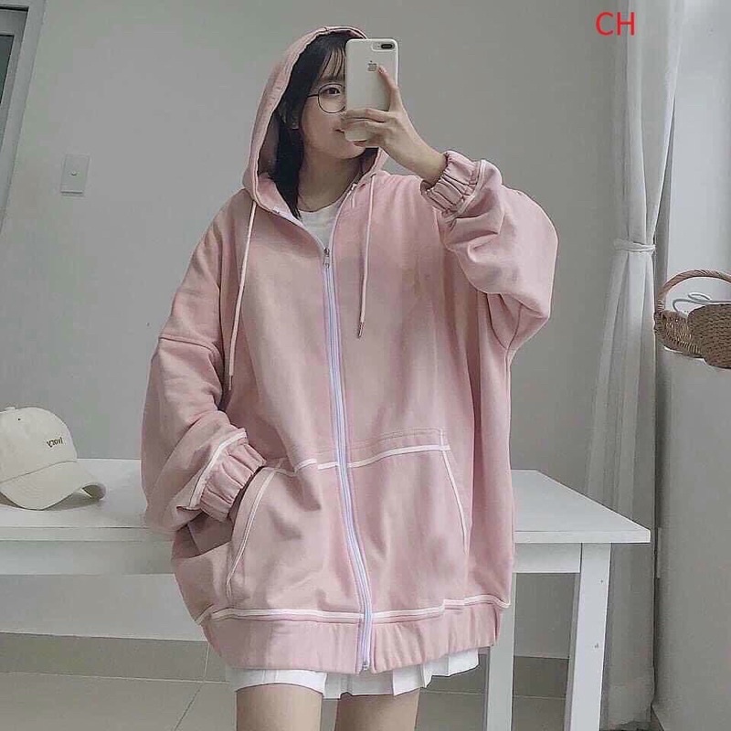 ❄️ Áo khoác Hoodie nỉ chạy viền tay bồng ❄️ Áo jacket nỉ form rộng khoá kéo cực đẹp ❄️