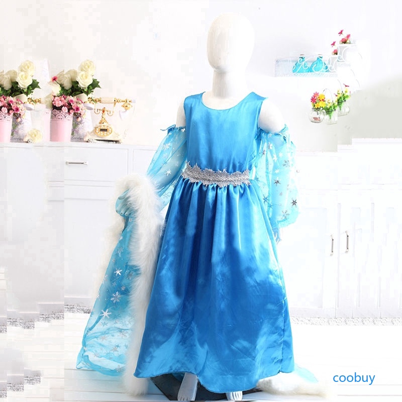 Đầm xòe tay dài in hình công chúa Elsa cho bé gái