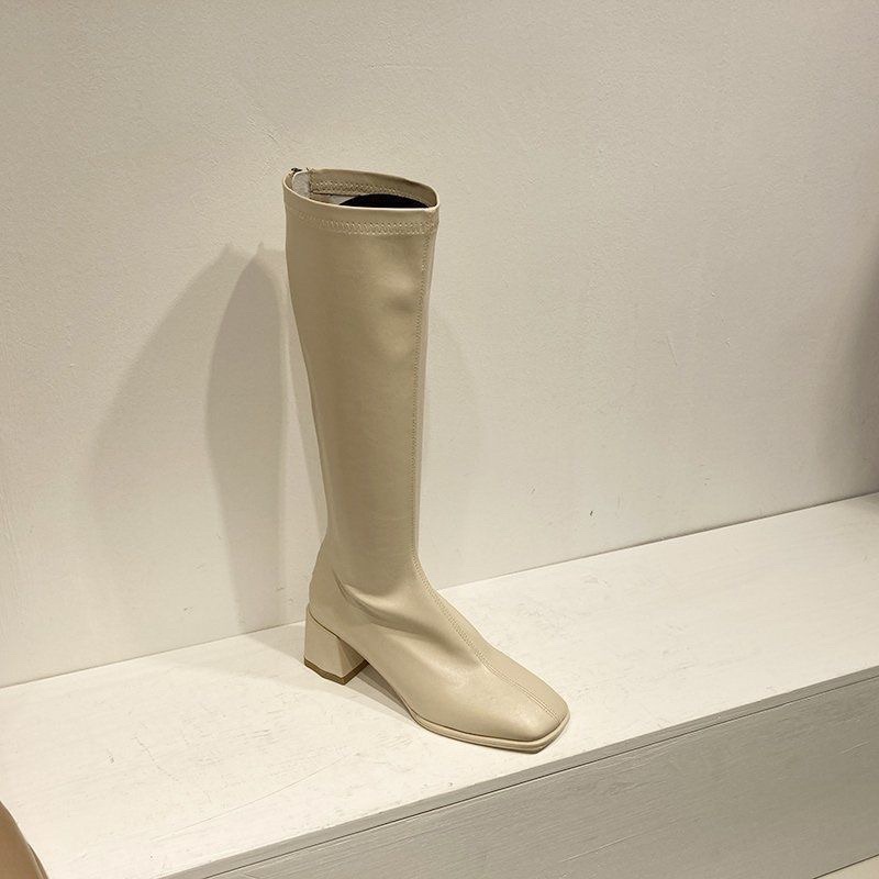 [Sẵn] Giày Boots Chiến Binh Cổ Cao Gót Vuông Da Mềm ( Size 35 - 39 ) L888