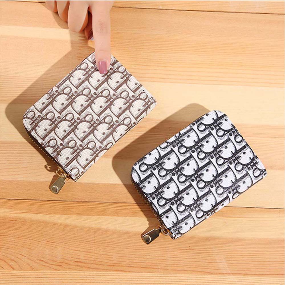 Ví da PU mini có khóa kéo họa tiết chữ D phong cách cổ điển thời trang dành cho nữ