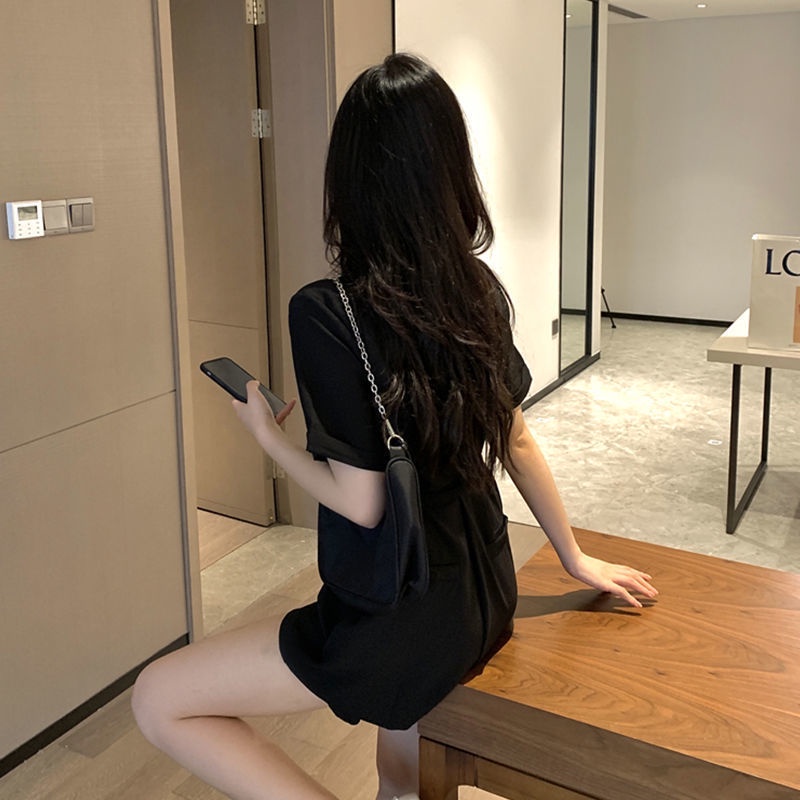 Bán Chạy!Bộ Áo Liền Quần Màu Đen Dáng Rộng Lưng Cao Thời Trang Mùa Hè Phong Cách Hàn Quốc Cho Nữ