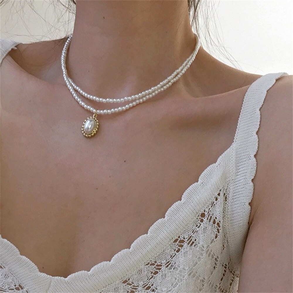 Vòng cổ choker chuỗi hạt ngọc trai trắng lớn phong cách thanh lịch cho nữ