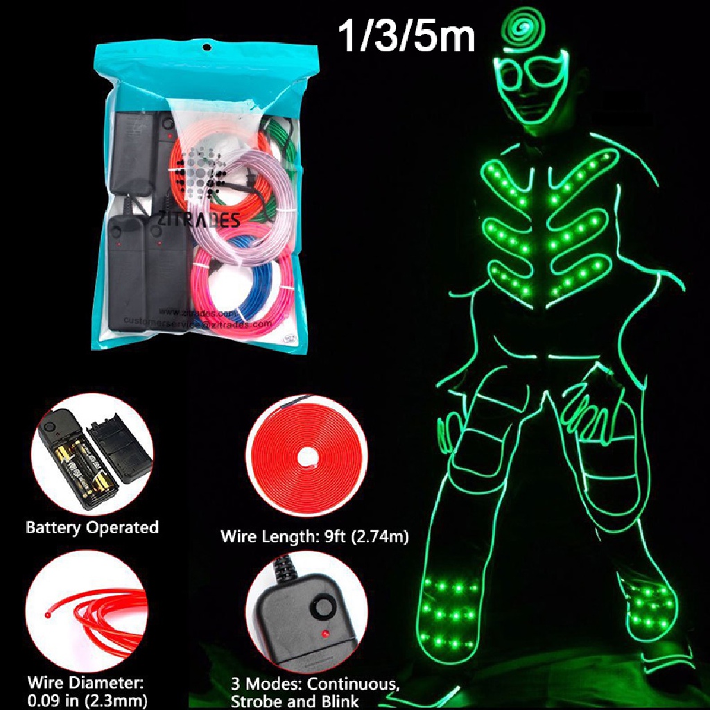 trailblazer 1/3/5M Glow Wire Cable LED Neon  DIY Costume Clothe Luminous Car Light Party Dec UIO