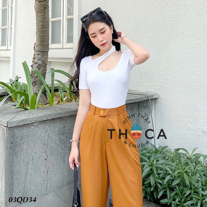 Quần nữ công sở ống rộng trơn đen, bò THOCA HOUSE size S, M hàng may thiết kế chuẩn form, vải cao cấp