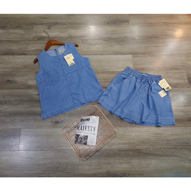 BỘ BÒ DENIM NỮ SÁT NÁCH TÚI NGỰC QUẦN SOOC