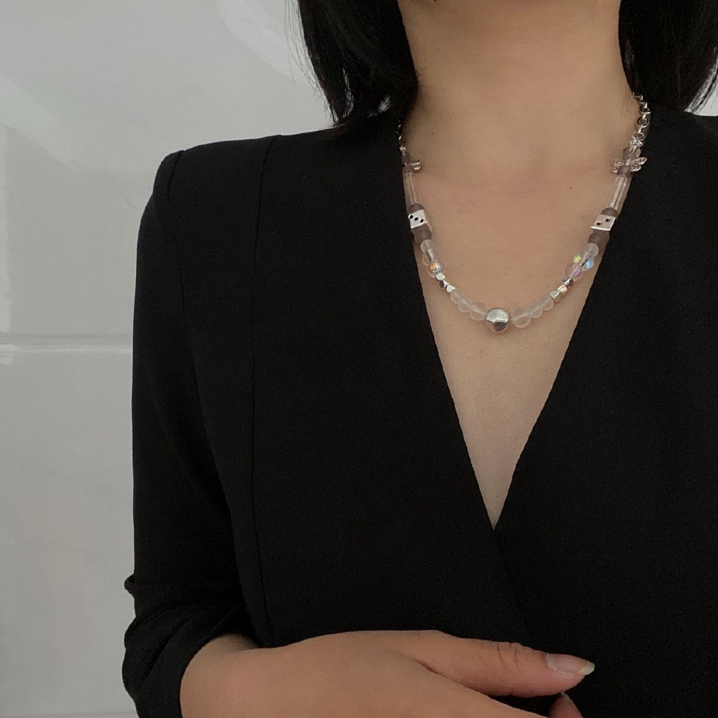 Dây Chuyền Mặt Hình Tròn Đính Hạt Trong Suốt Họa Tiết Bướm Thời Trang 22487