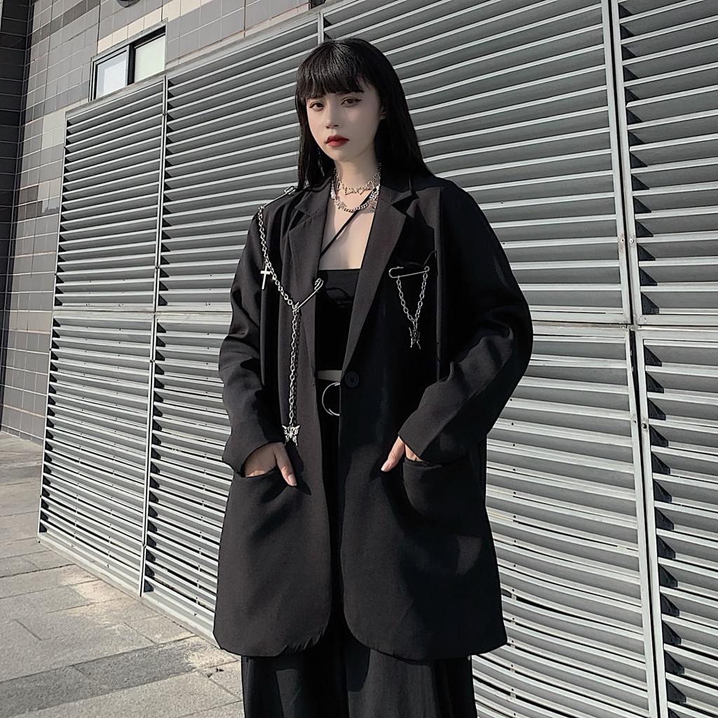 Áo BLAZER dài kèm phụ kiện phong cách UNSEX -THỜI TRANG NAM NỮ đều mặc được