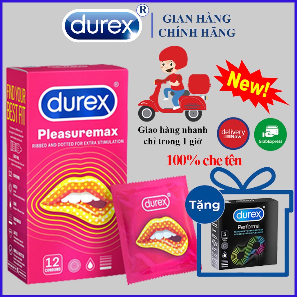 [ FREESHIP BCS DUREX ] Hộp Lớn Bao cao su Durex Pleasuremax 1 hộp 12 bao siêu mỏng_baocaosu_durex (tặng 1 bcs durex nho)