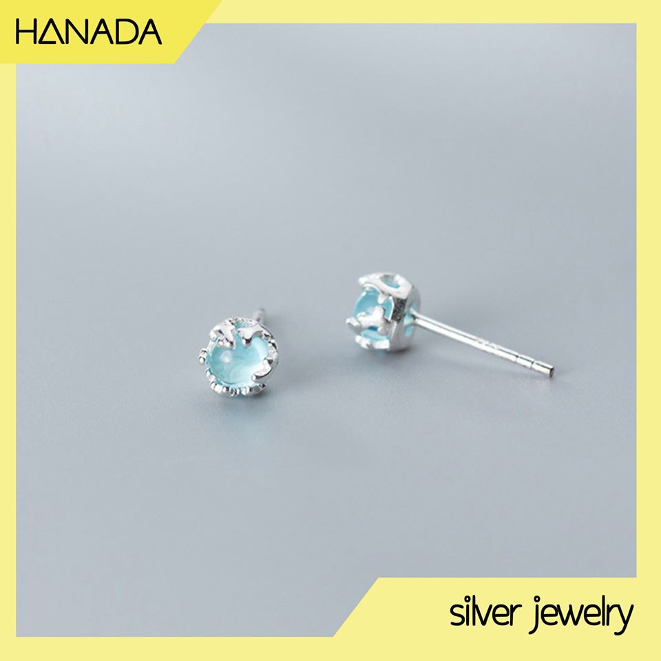 Bông Tai Bạc Cao Cấp Hanada Đá Xanh San Hô 0316 B12