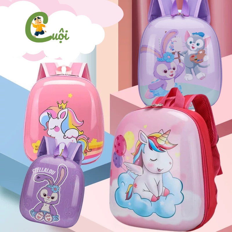 Balo đi học mẫu giáo mầm non, balo trứng chống nước cho bé trai bé gái Ngựa Pony, Thỏ tím Cuội Store