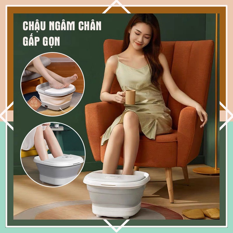 Chậu ngâm chân massage gấp gọn, Bồn ngâm chân mát xa cao cấp, tự động đun nước, giữ nhiệt ổn định