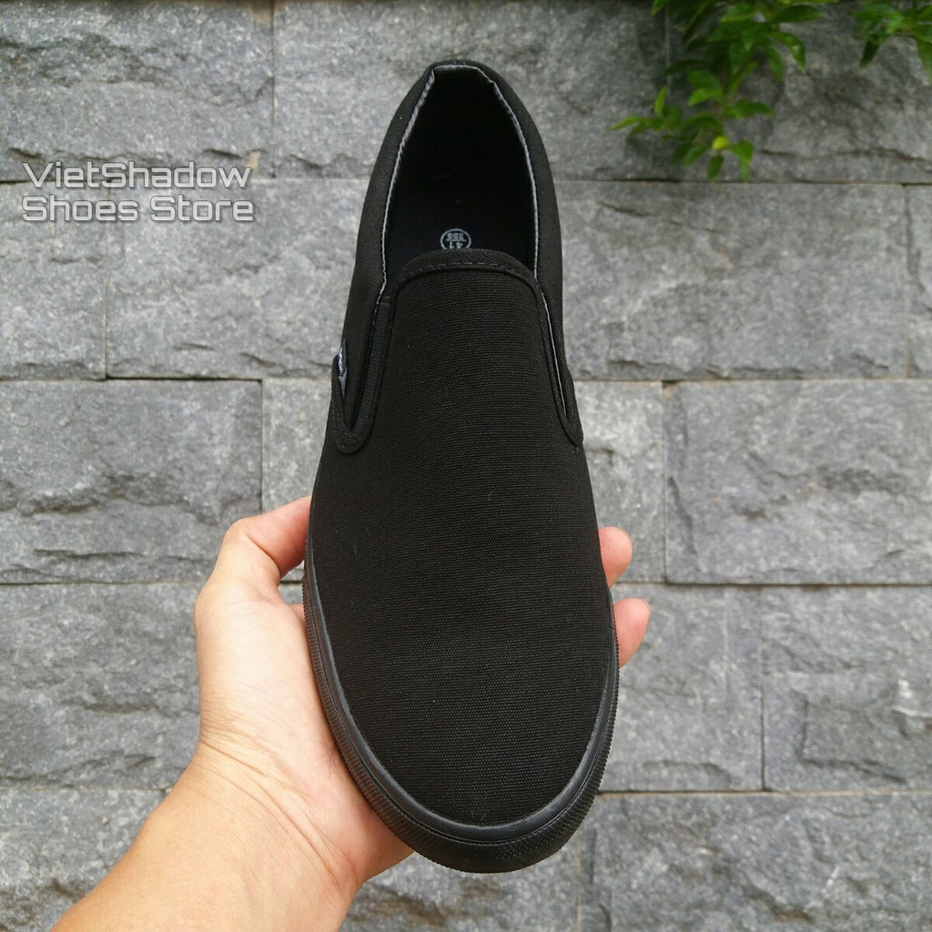 Slip on nam - Giày lười vải nam dáng classic - Màu đen đế trắng và đen full - Mã SP 177