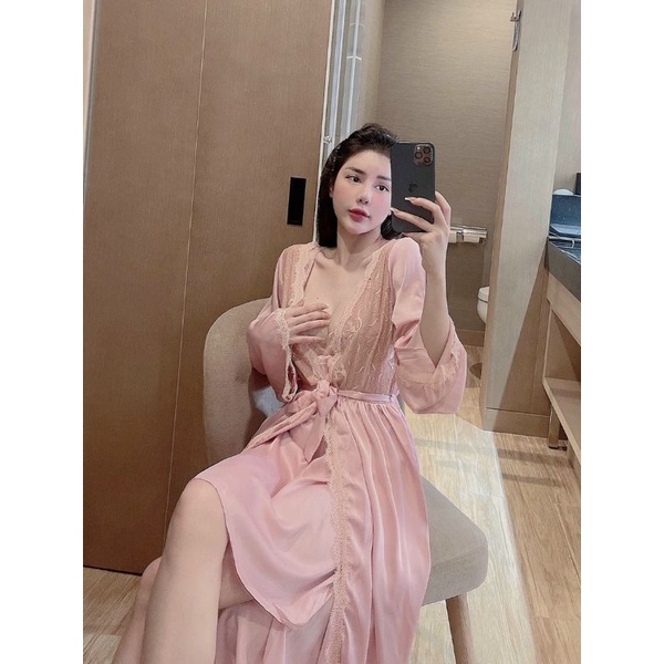 Đồ Ngủ Đầm Gợi Cảm kèm Áo Choàng Lụa Latin cao cấp Váy nữ sexy