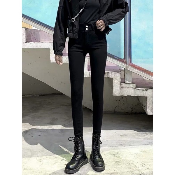 Quần tregging ZARA xuất xịn jean thun ôm body đen lưng cao cúc đôi